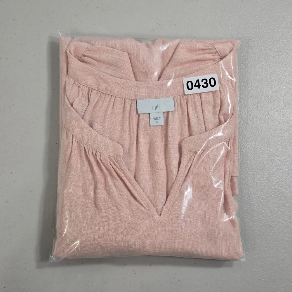 J Jill Womens Top Large Pink Peach Pretty Embroidered Office Boxy